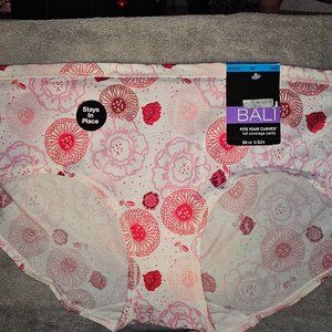 NWT Bali 2XL/9 Pink Flowers, Fits Your Curves HIPSTER Full Coverage Panty.